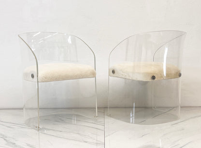 Vladimir Kagan Acrylic Barrel Lounge Chairs in Sheepskin, A Pair, 1970