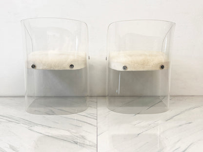 Vladimir Kagan Acrylic Barrel Lounge Chairs in Sheepskin, A Pair, 1970