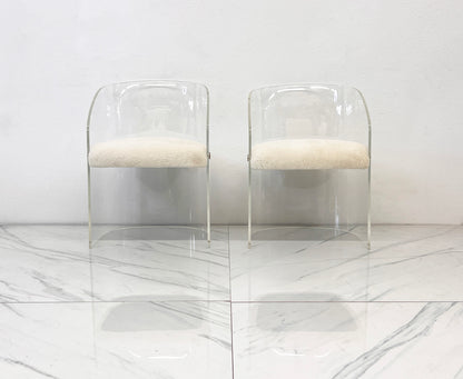 Vladimir Kagan Acrylic Barrel Lounge Chairs in Sheepskin, A Pair, 1970
