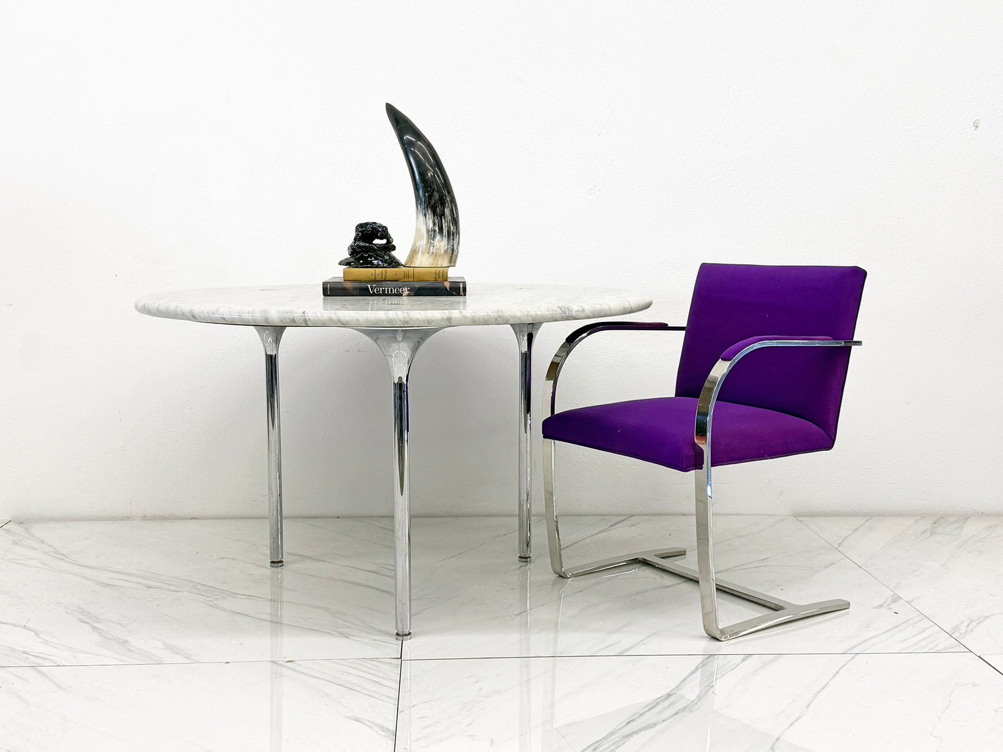 Katavalos, Littell, and Kelley 48" Dining Table, Carrara Marble, Laverne, 1960's