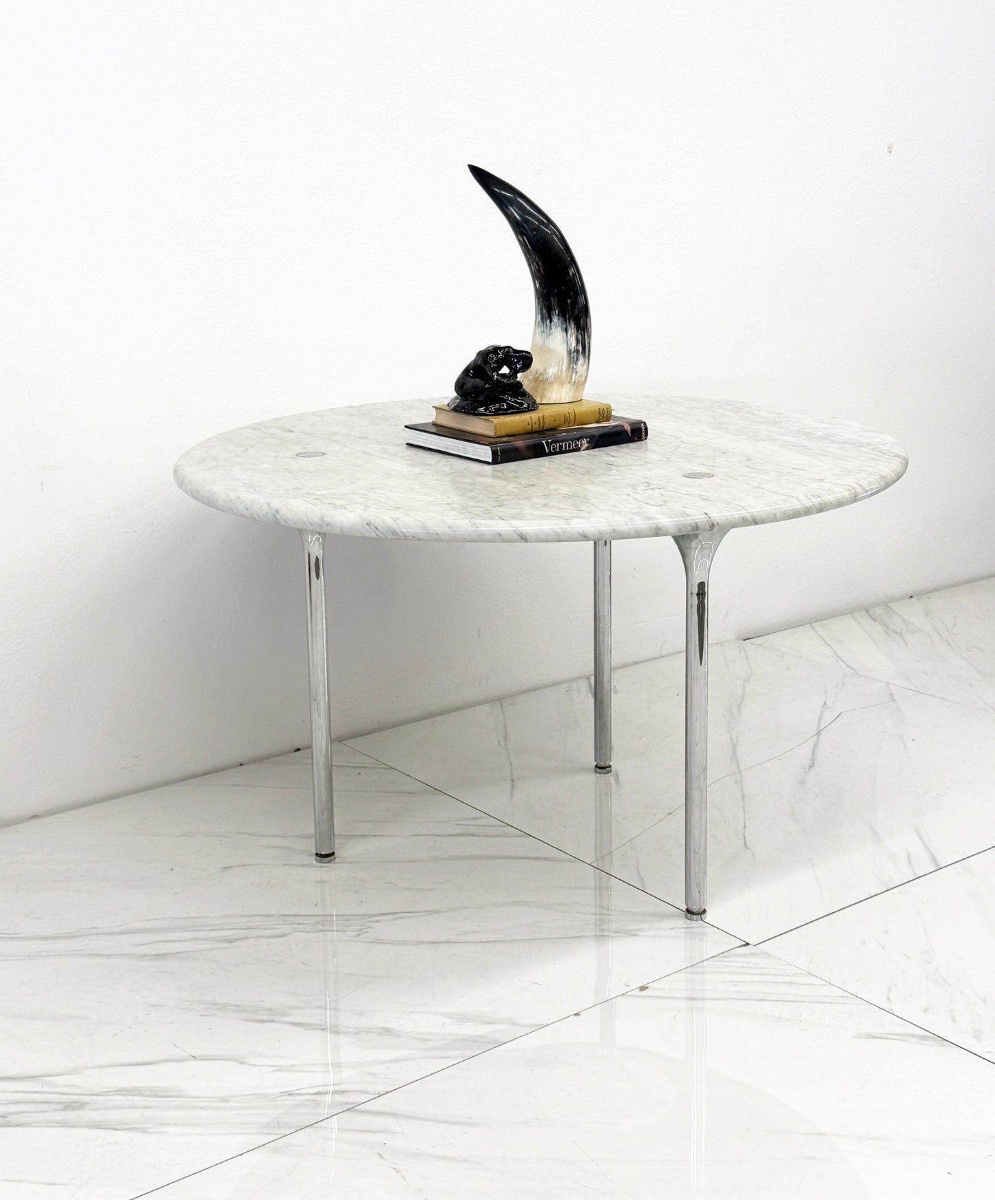 Katavalos, Littell, and Kelley 48" Dining Table, Carrara Marble, Laverne, 1960's