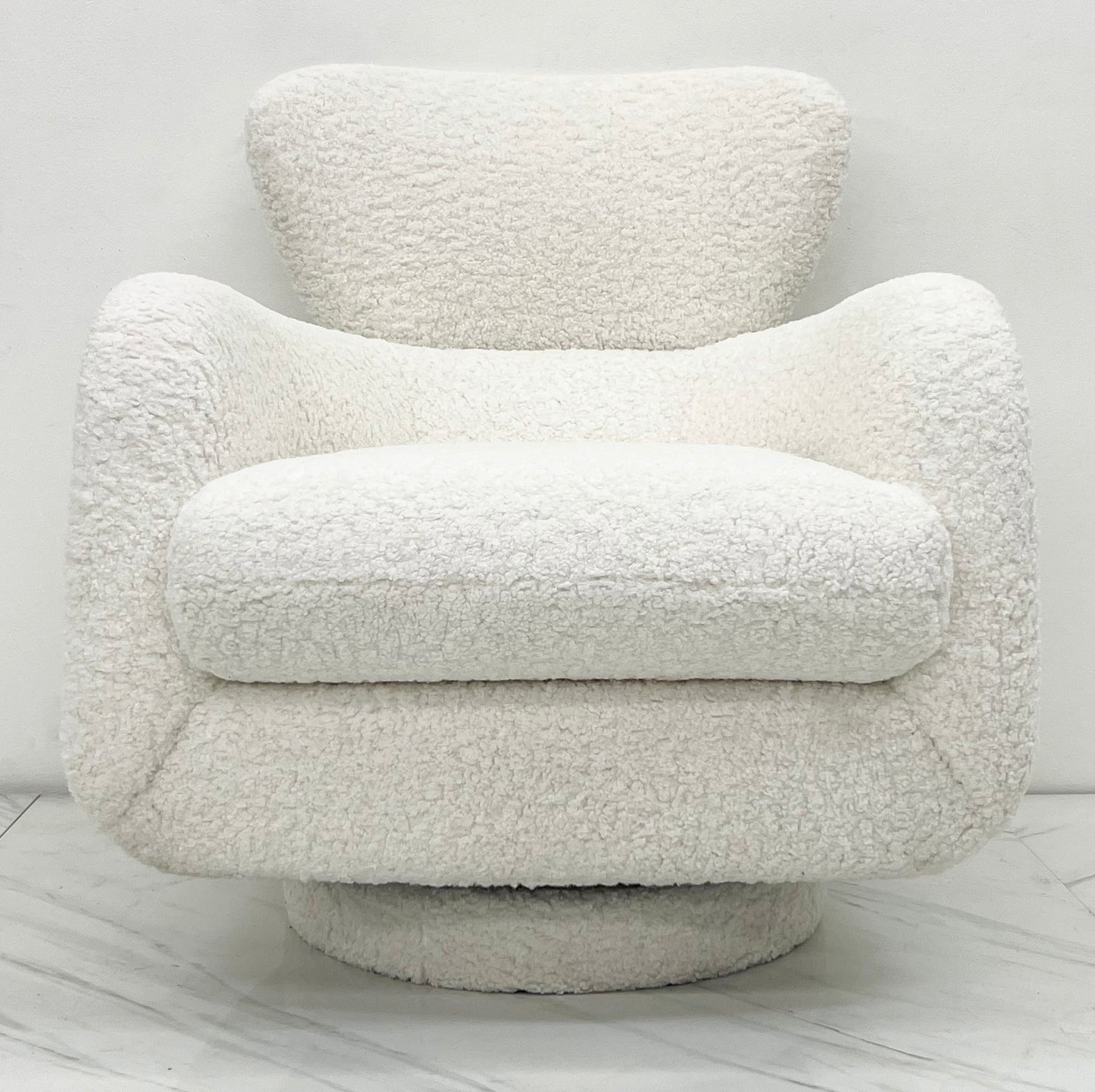 Vladimir Kagan "Papa Bear" Swivel Rocking Chair, in Boucle, Directional, 1980's