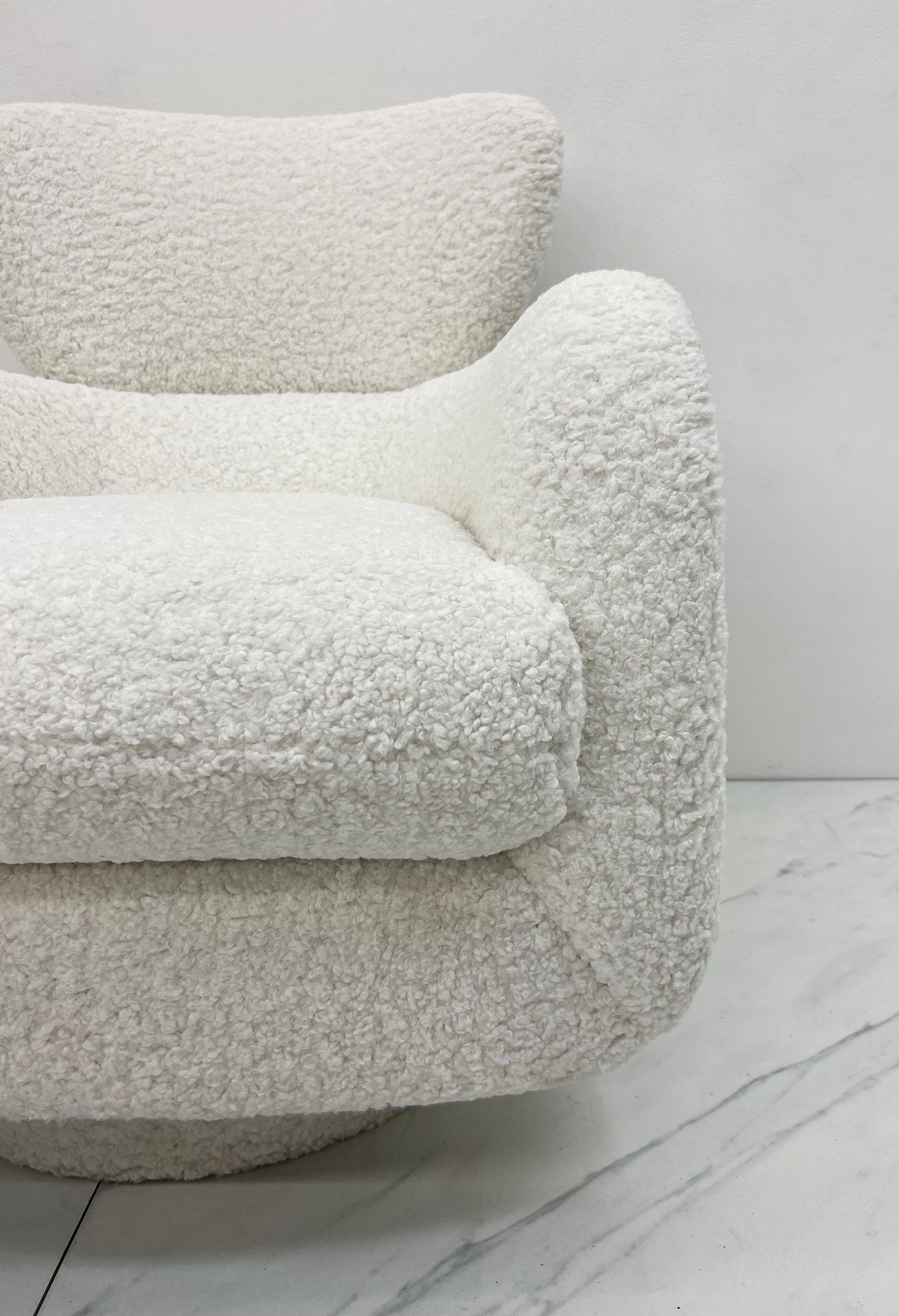 Vladimir Kagan "Papa Bear" Swivel Rocking Chair, in Boucle, Directional, 1980's