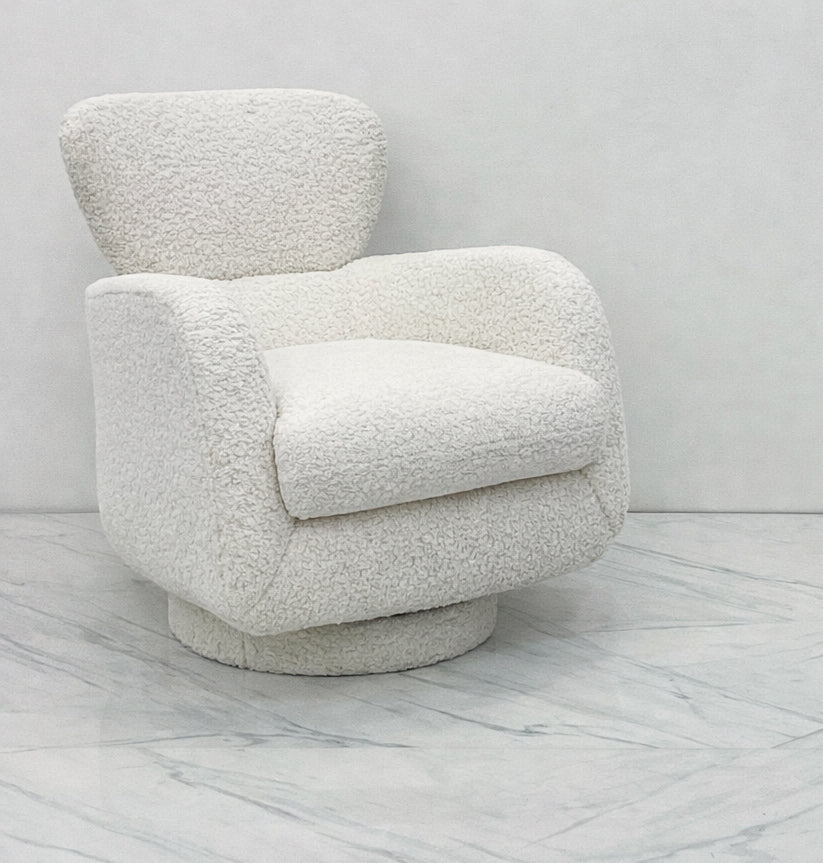 Vladimir Kagan "Papa Bear" Swivel Rocking Chair, in Boucle, Directional, 1980's