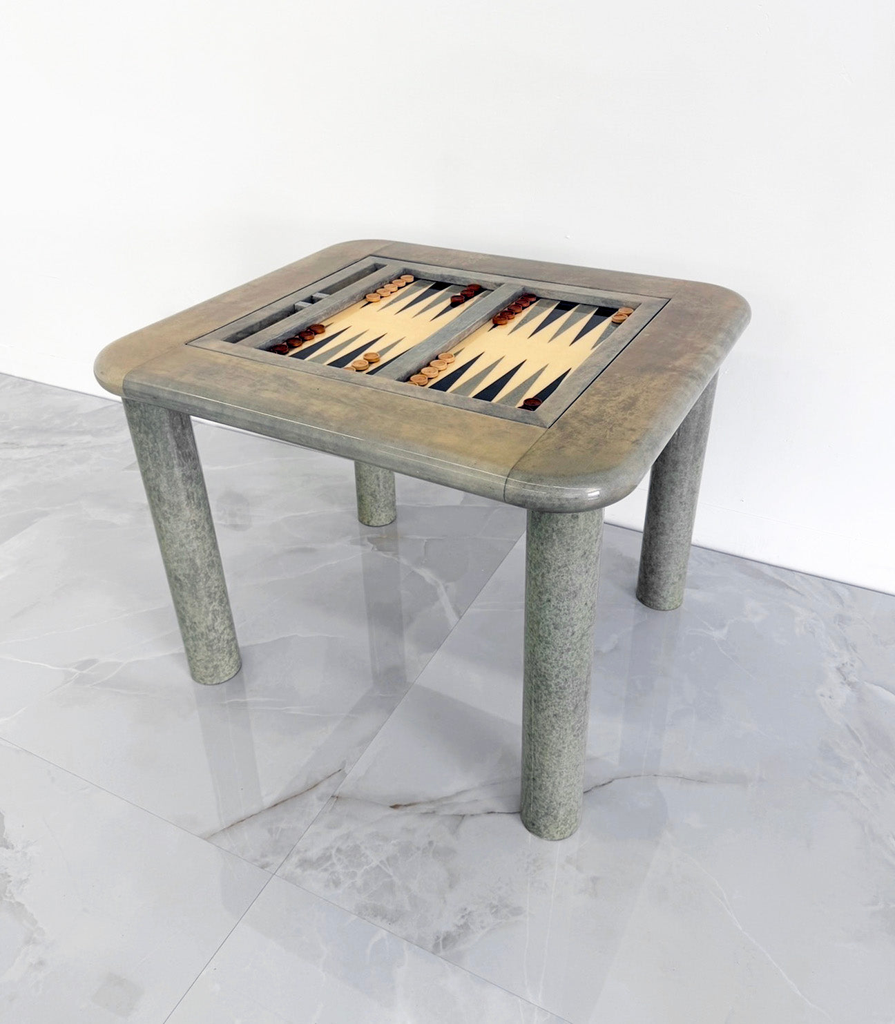 Goatskin and Suede Flip Top Game Table, Karl Springer, 1970's