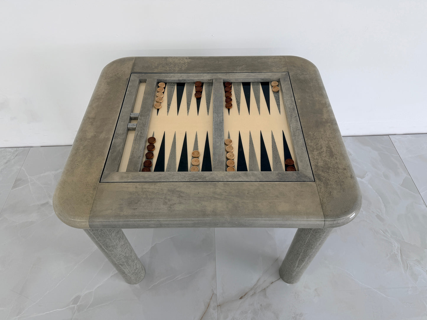 Goatskin and Suede Flip Top Game Table, Karl Springer, 1970's
