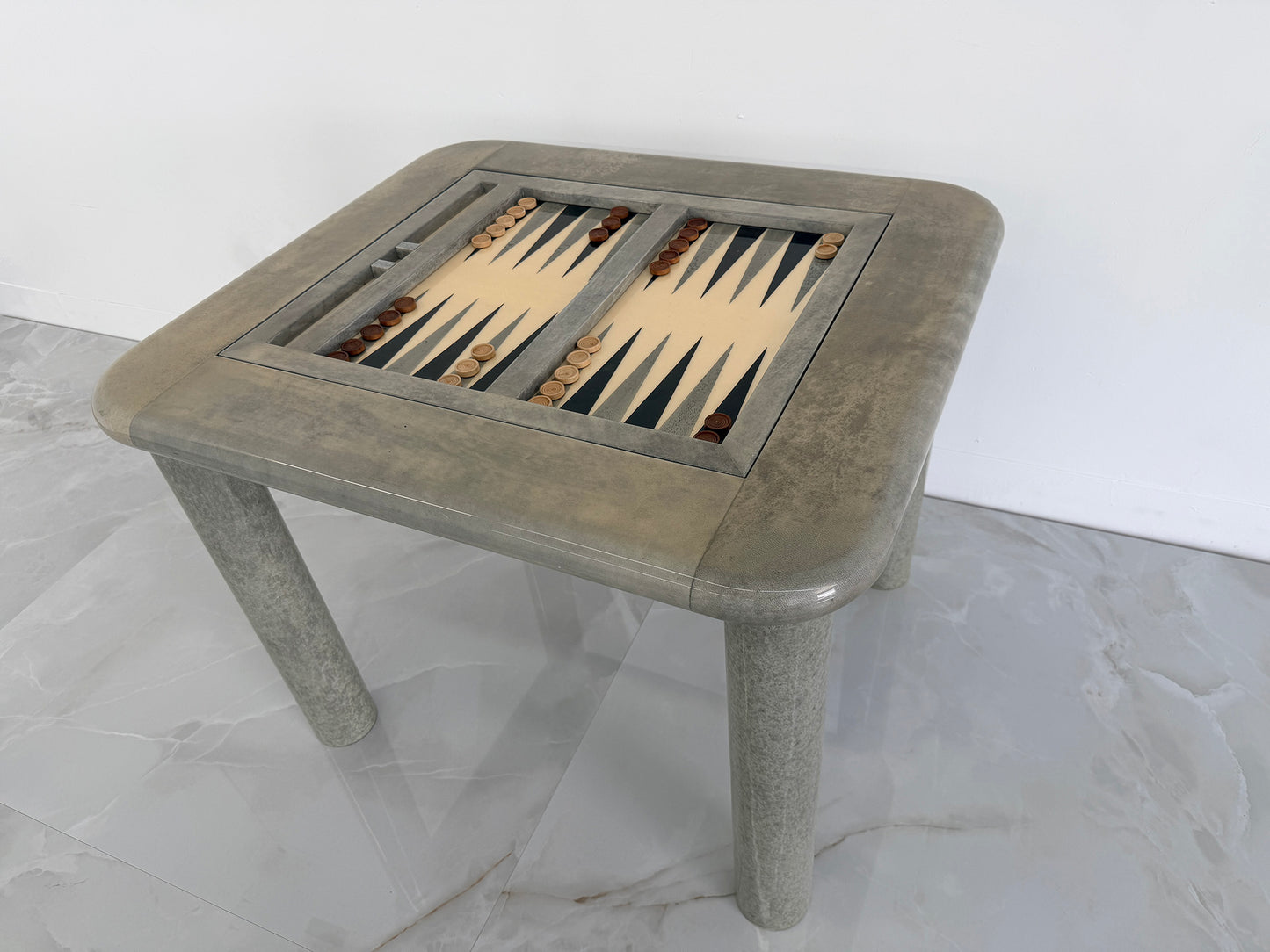 Goatskin and Suede Flip Top Game Table, Karl Springer, 1970's
