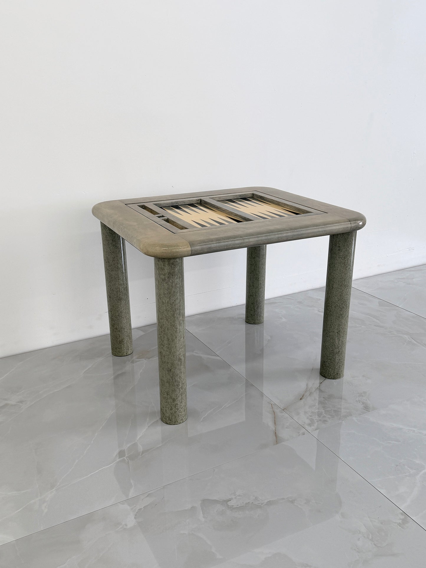 Goatskin and Suede Flip Top Game Table, Karl Springer, 1970's
