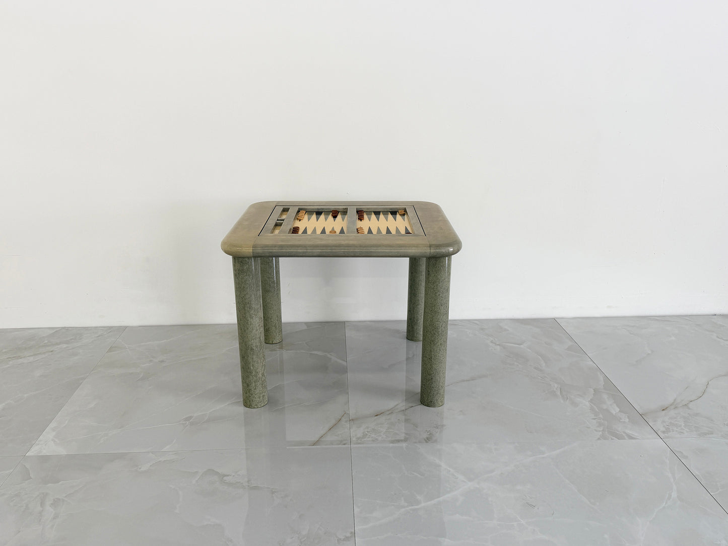 Goatskin and Suede Flip Top Game Table, Karl Springer, 1970's