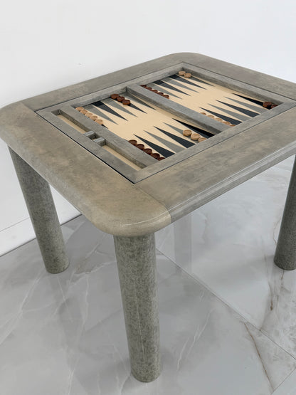 Goatskin and Suede Flip Top Game Table, Karl Springer, 1970's