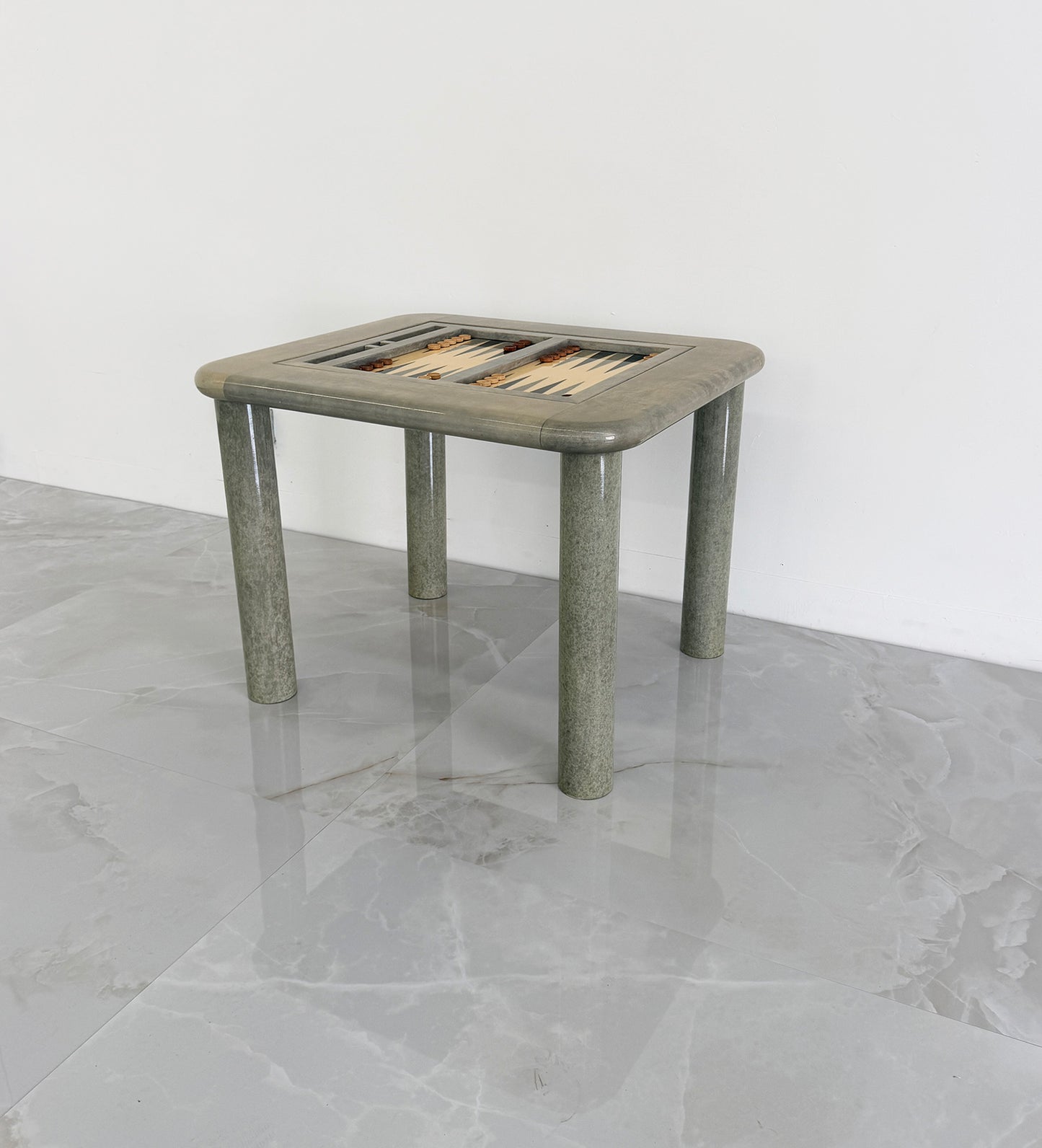 Goatskin and Suede Flip Top Game Table, Karl Springer, 1970's