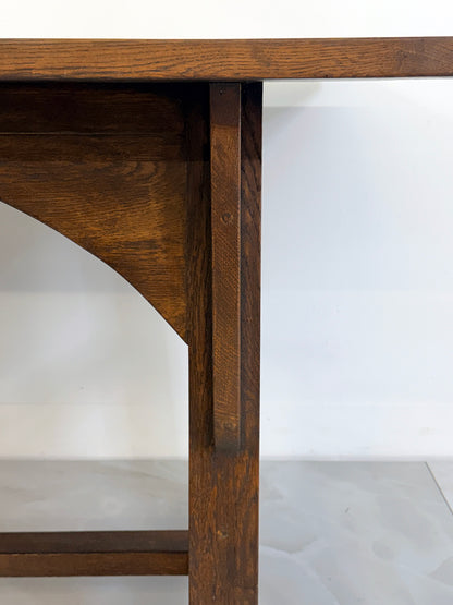 American Arts and Crafts Solid Oak Trestle Dining Table, 1960's