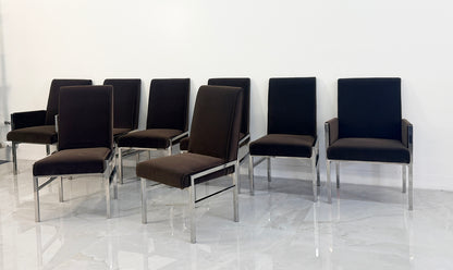 Leon Rosen Chrome Dining Chairs, Set of 8, Rohleder Chocolate Velvet, 1970's