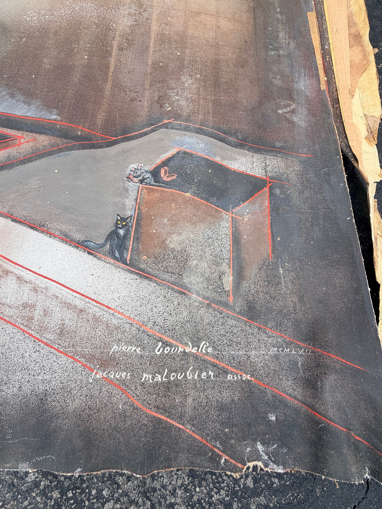 Monumental, Huge 30'L New York City Skyline Painting, Bourdelle, Maloubier, 1957