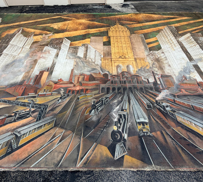Monumental, Huge 30'L New York City Skyline Painting, Bourdelle, Maloubier, 1957