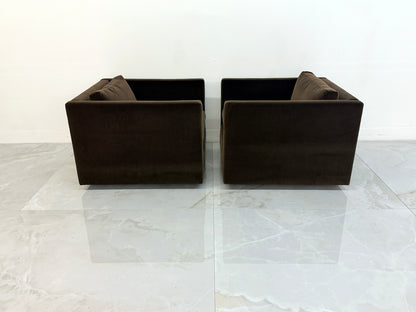 Knoll Charles Pfister Lounge Chairs, Chocolate Rohleder Velvet, A Pair