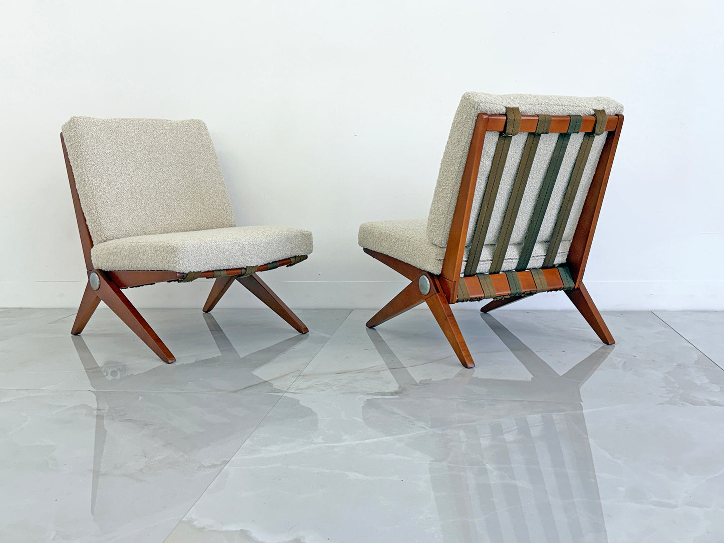 Pierre Jeanneret Scissor Lounge Chairs, Knoll, 1965, Original Cushions Included