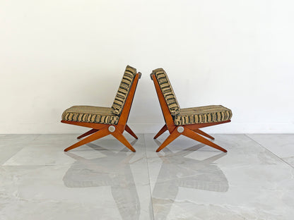 Pierre Jeanneret Scissor Lounge Chairs, Knoll, 1965, Original Cushions Included