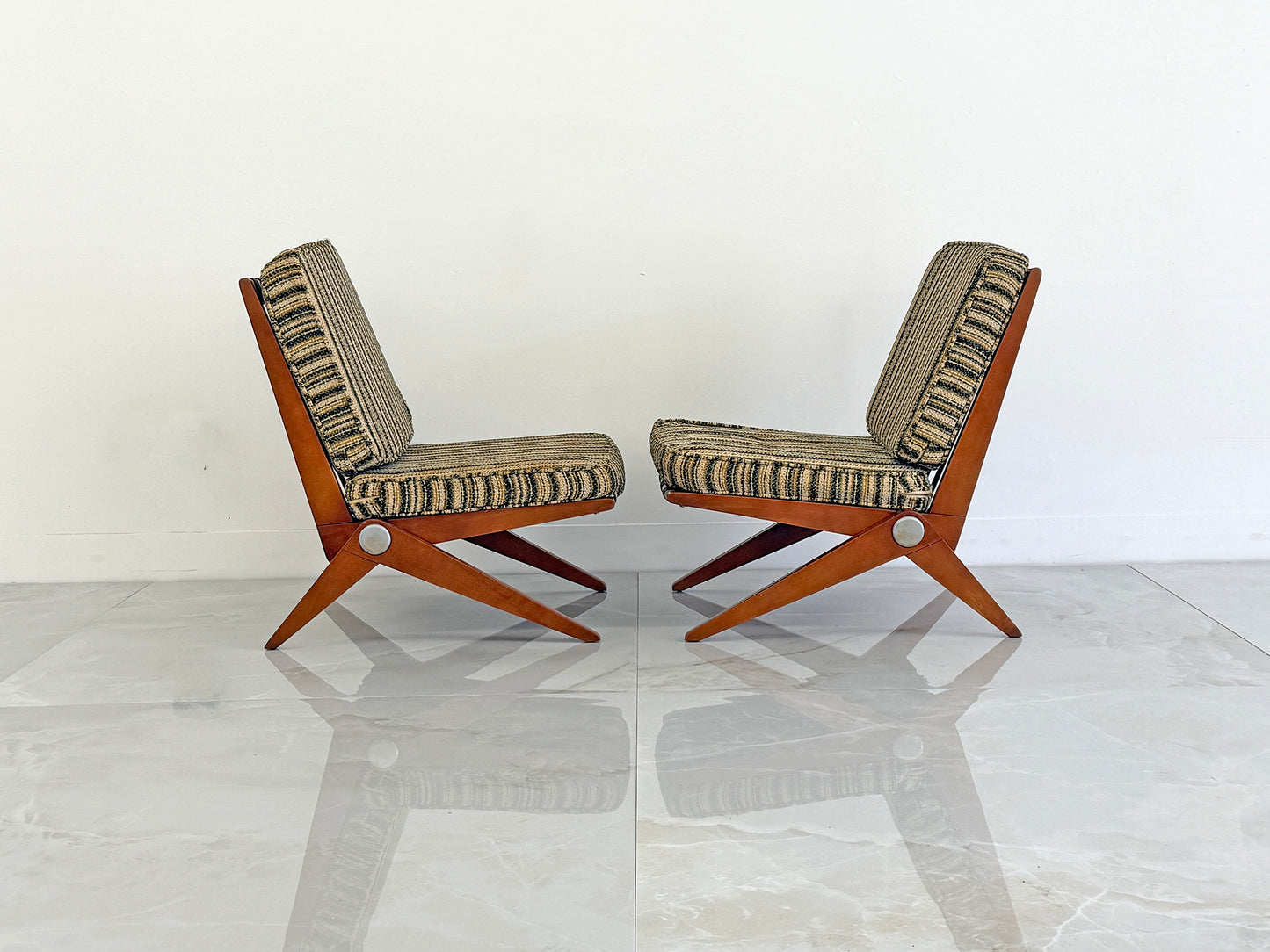 Pierre Jeanneret Scissor Lounge Chairs, Knoll, 1965, Original Cushions Included