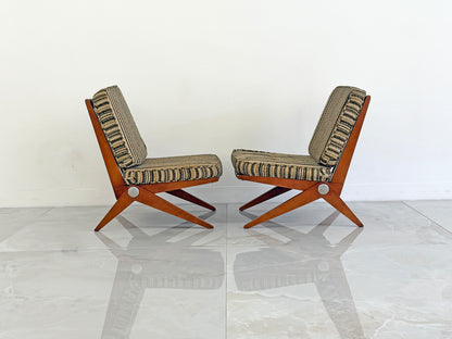 Pierre Jeanneret Scissor Lounge Chairs, Knoll, 1965, Original Cushions Included