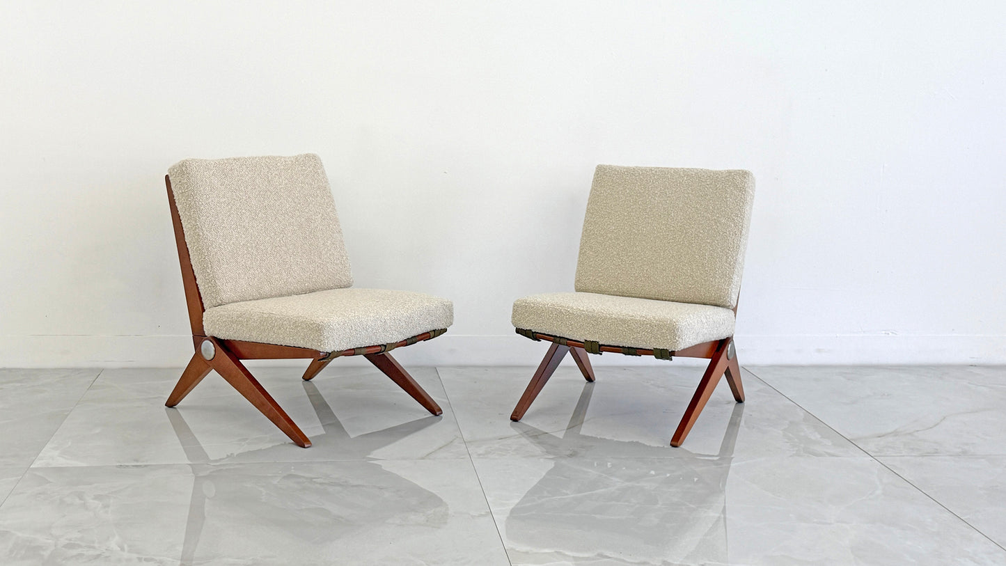 Pierre Jeanneret Scissor Lounge Chairs, Knoll, 1965, Original Cushions Included