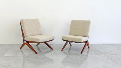 Pierre Jeanneret Scissor Lounge Chairs, Knoll, 1965, Original Cushions Included