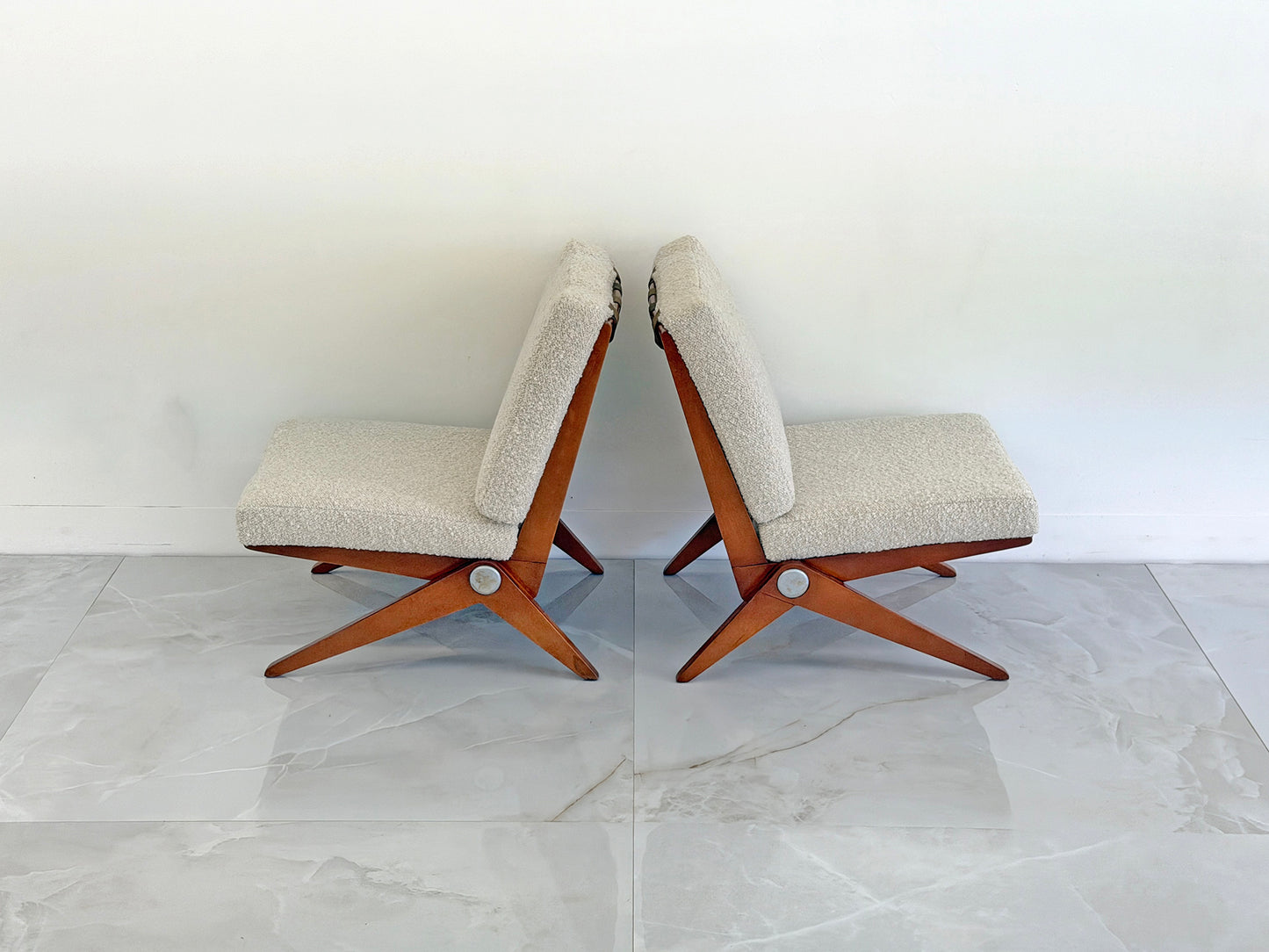 Pierre Jeanneret Scissor Lounge Chairs, Knoll, 1965, Original Cushions Included