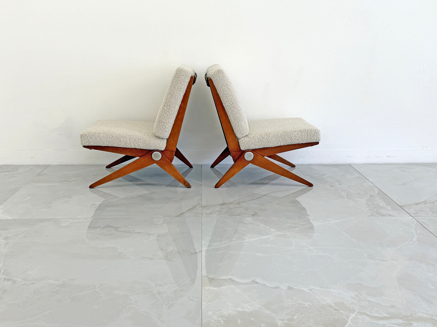 Pierre Jeanneret Scissor Lounge Chairs, Knoll, 1965, Original Cushions Included