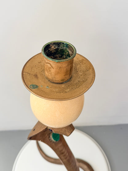 Anthony Redmile Brass Cobra, Ostrich Egg Crown, Malachite Inset, Candelabra