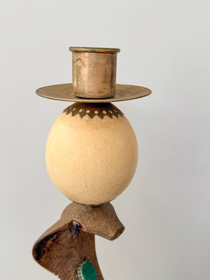 Anthony Redmile Brass Cobra, Ostrich Egg Crown, Malachite Inset, Candelabra