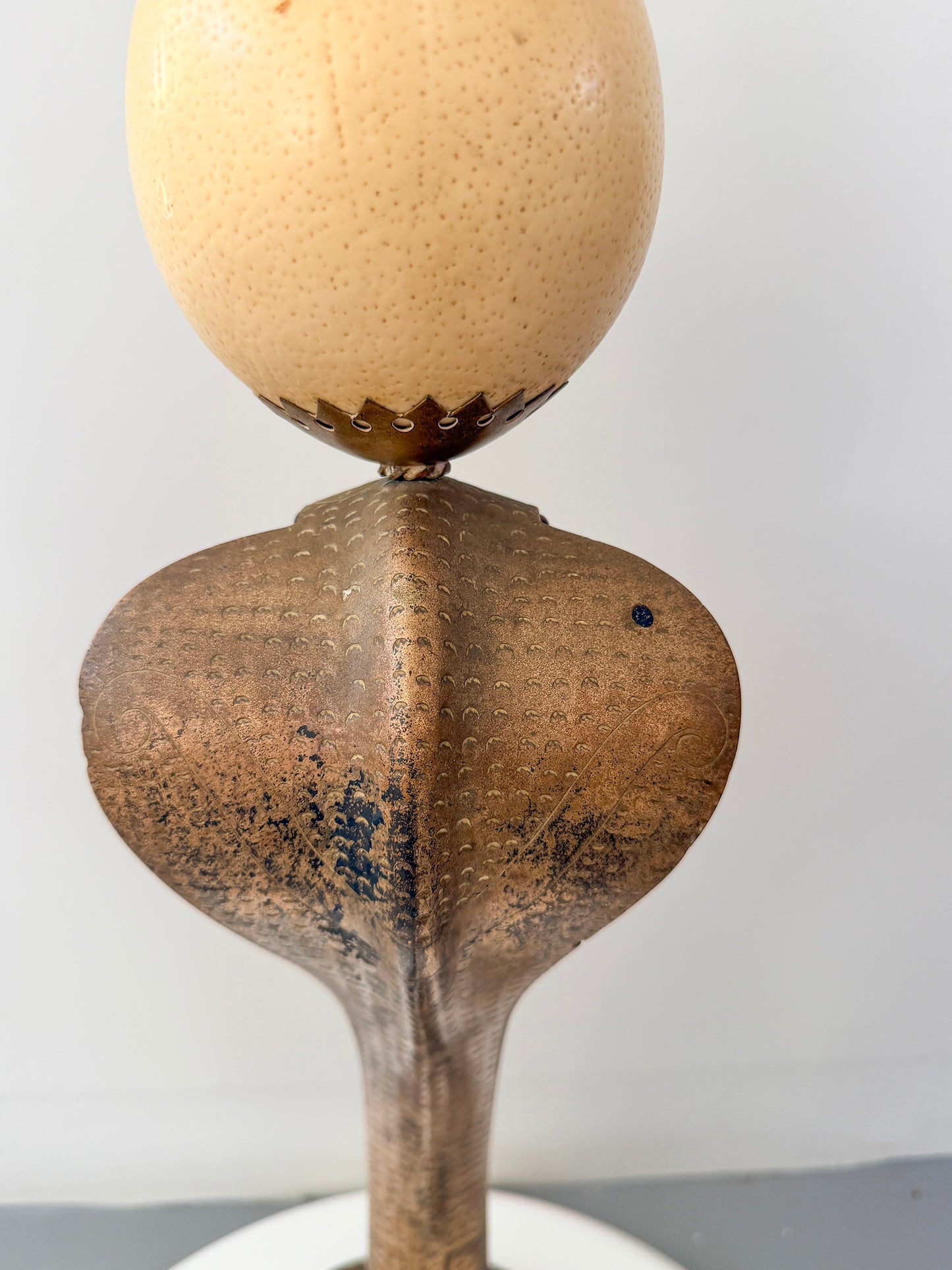 Anthony Redmile Brass Cobra, Ostrich Egg Crown, Malachite Inset, Candelabra