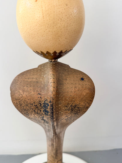 Anthony Redmile Brass Cobra, Ostrich Egg Crown, Malachite Inset, Candelabra