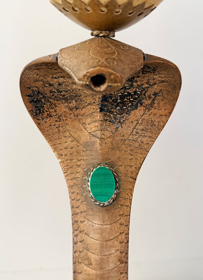 Anthony Redmile Brass Cobra, Ostrich Egg Crown, Malachite Inset, Candelabra