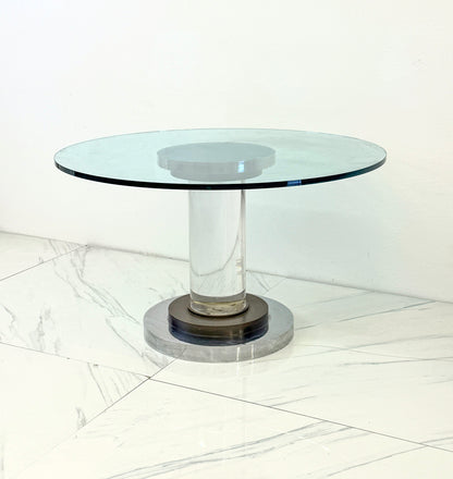 Polished Stainless, Bronze and Lucite Pedestal Table, Romeo Rega, 1970's
