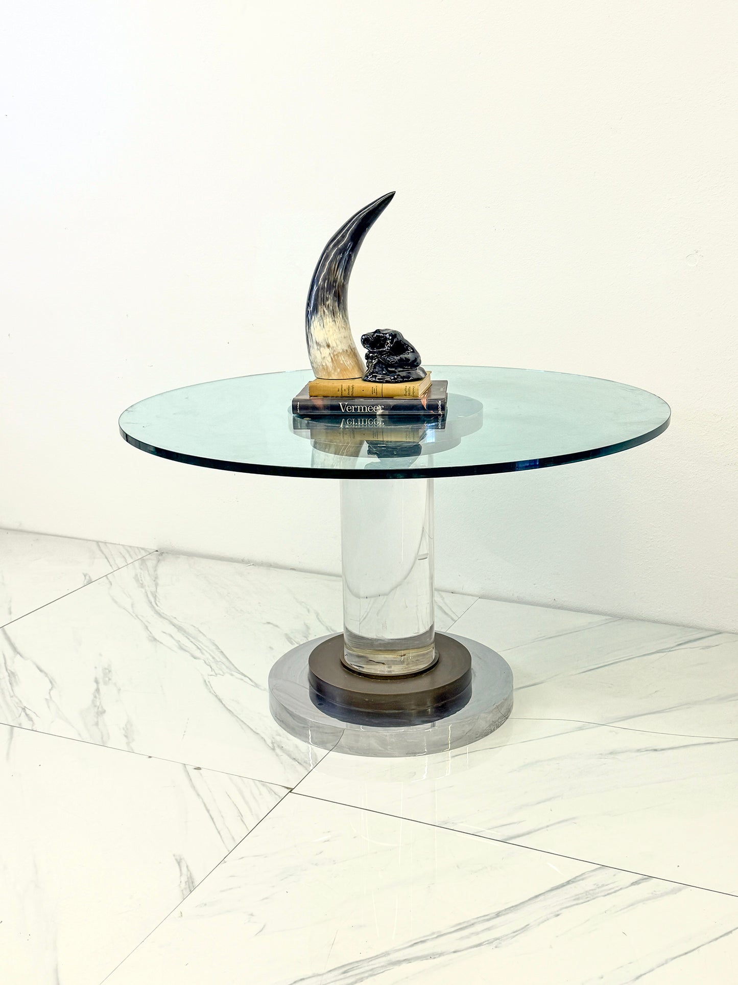 Polished Stainless, Bronze and Lucite Pedestal Table, Romeo Rega, 1970's