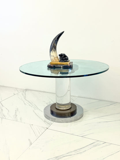 Polished Stainless, Bronze and Lucite Pedestal Table, Romeo Rega, 1970's