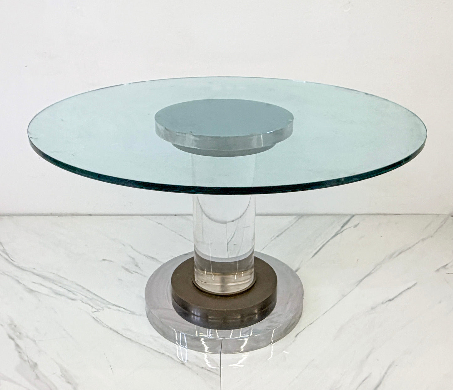 Polished Stainless, Bronze and Lucite Pedestal Table, Romeo Rega, 1970's