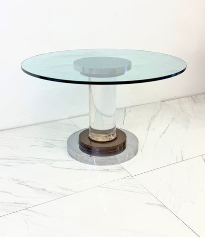 Polished Stainless, Bronze and Lucite Pedestal Table, Romeo Rega, 1970's