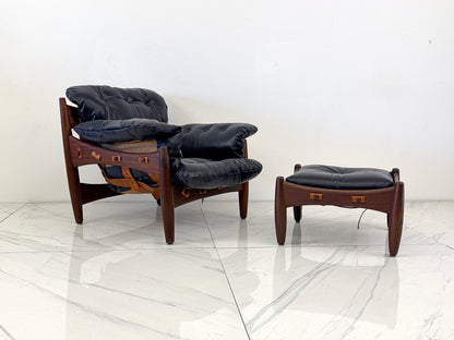 Sergio Rodrigues Mole / Sheriff Chair and Ottoman, Jacaranda, Leather, 1960's