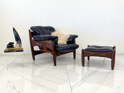 Sergio Rodrigues Mole / Sheriff Chair and Ottoman, Jacaranda, Leather, 1960's