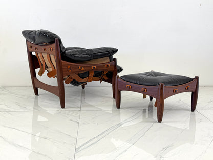 Sergio Rodrigues Mole / Sheriff Chair and Ottoman, Jacaranda, Leather, 1960's