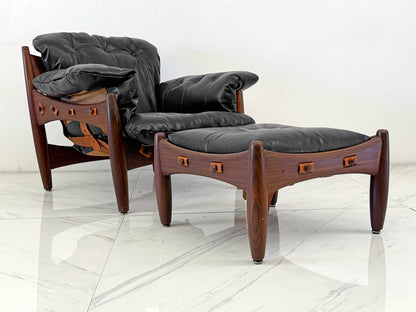 Sergio Rodrigues Mole / Sheriff Chair and Ottoman, Jacaranda, Leather, 1960's