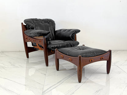 Sergio Rodrigues Mole / Sheriff Chair and Ottoman, Jacaranda, Leather, 1960's