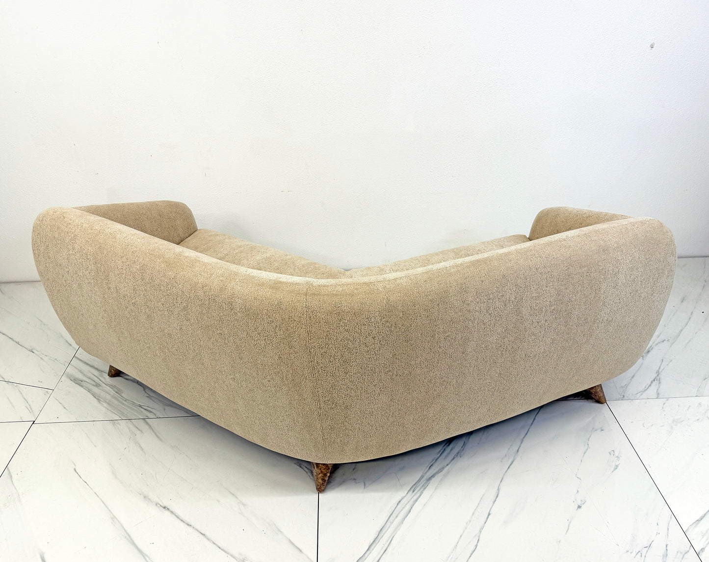 Vladimir Kagan Wide Angle Tangent Sofa, Model 506 In Tan Chenille