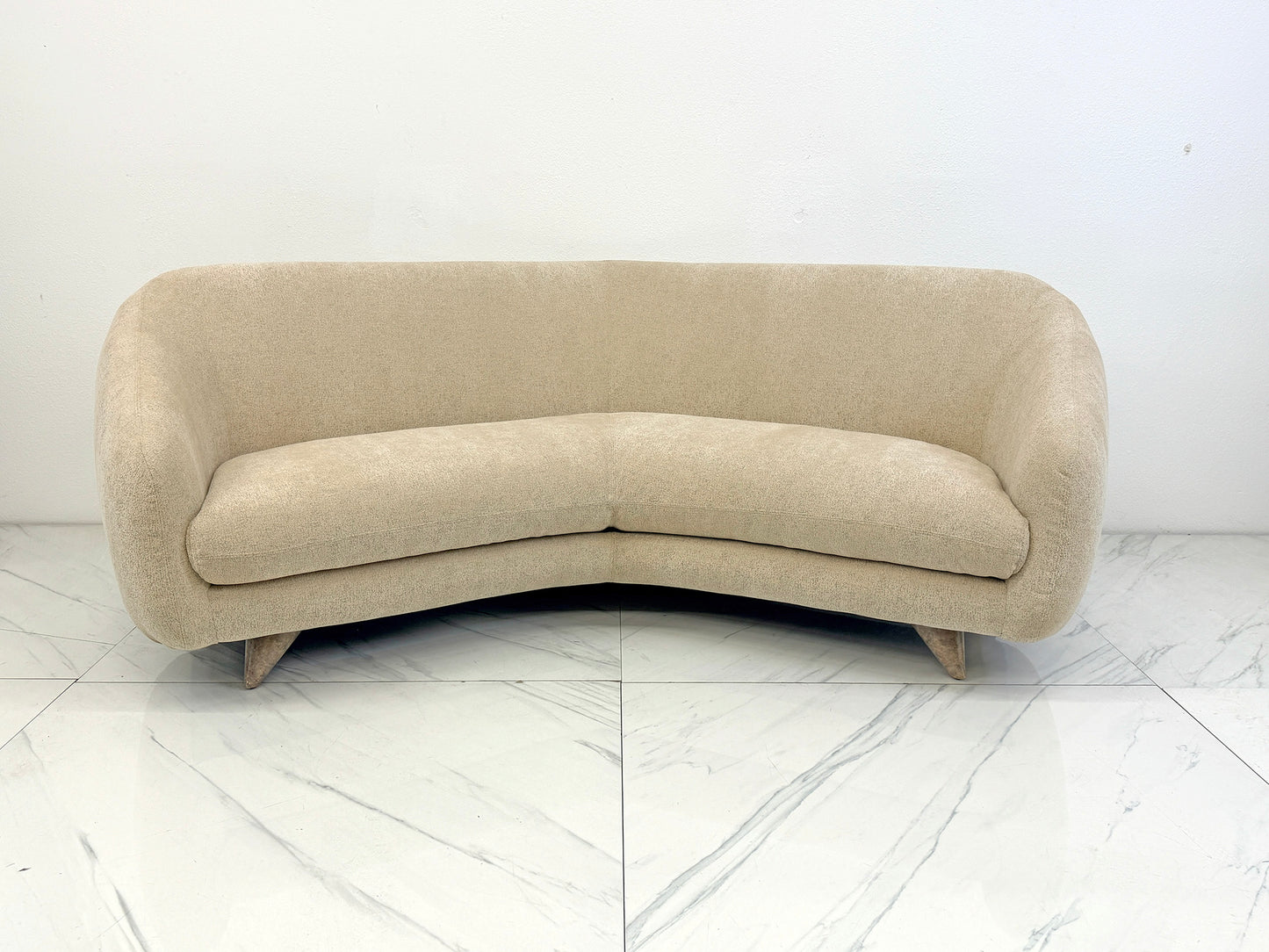 Vladimir Kagan Wide Angle Tangent Sofa, Model 506 In Tan Chenille