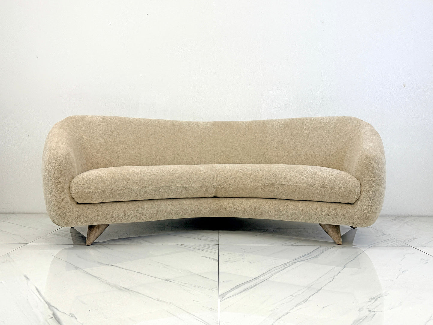 Vladimir Kagan Wide Angle Tangent Sofa, Model 506 In Tan Chenille