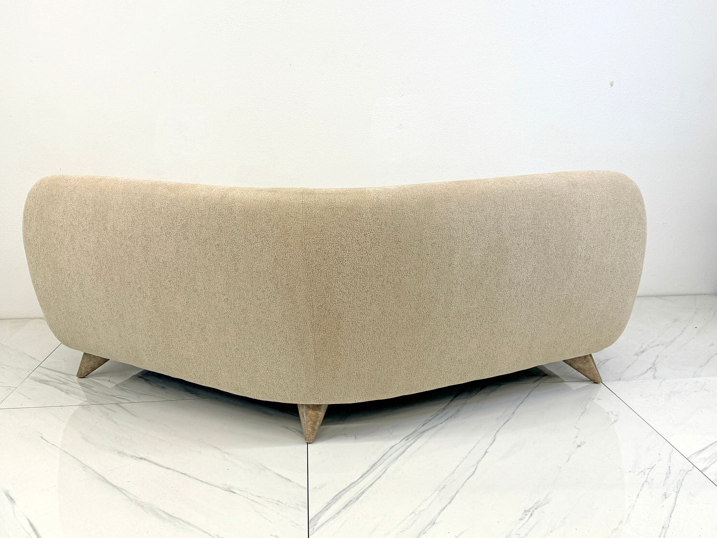 Vladimir Kagan Wide Angle Tangent Sofa, Model 506 In Tan Chenille