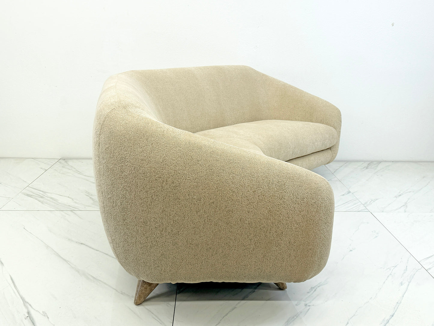 Vladimir Kagan Wide Angle Tangent Sofa, Model 506 In Tan Chenille