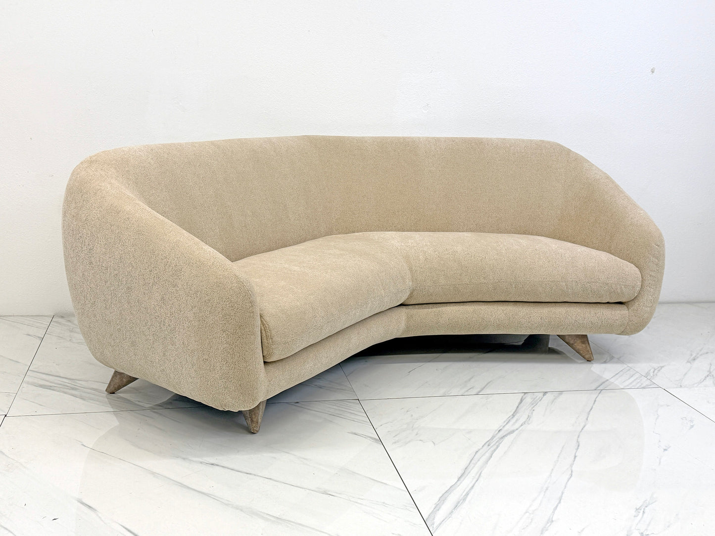 Vladimir Kagan Wide Angle Tangent Sofa, Model 506 In Tan Chenille