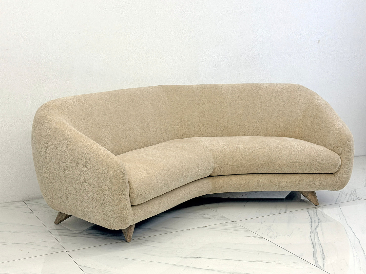 Vladimir Kagan Wide Angle Tangent Sofa, Model 506 In Tan Chenille